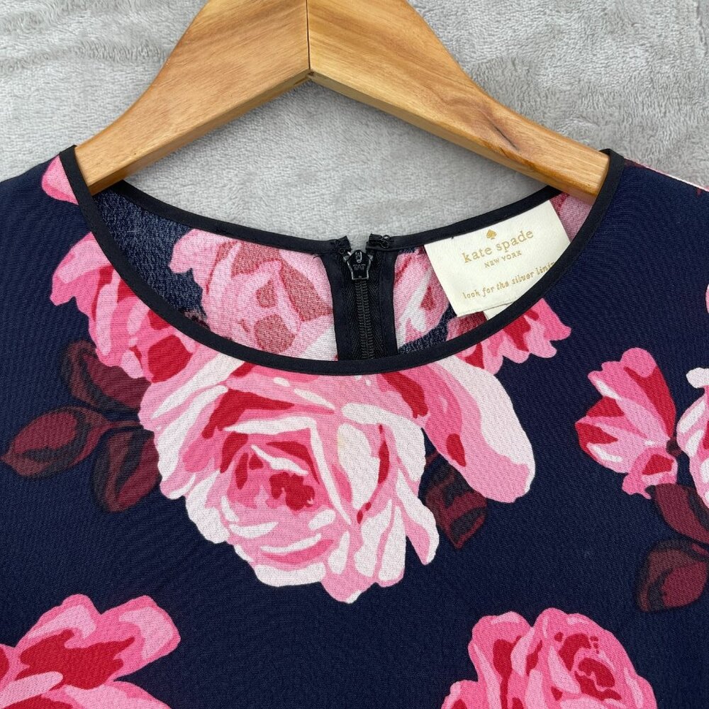 Kate Spade Rosa Dress 3/4 Sleeve Ruffle Tiered Rose Print Shift Dress - Picture 5 of 14